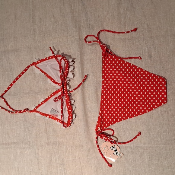 Power Flower Girls Red & White Poka Dotted String Bikini - Picture 4 of 9
